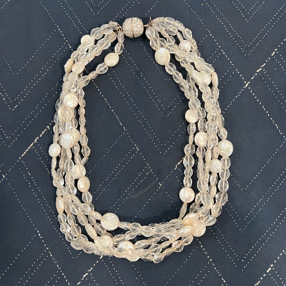 KEP Designs Crystal & Flat Pearl 5 strand necklace